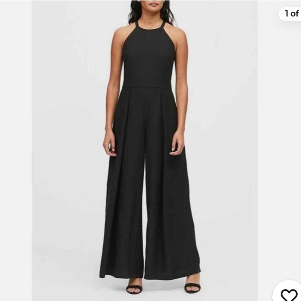 Banana Republic Black Halter Wide-Leg Jumpsuit